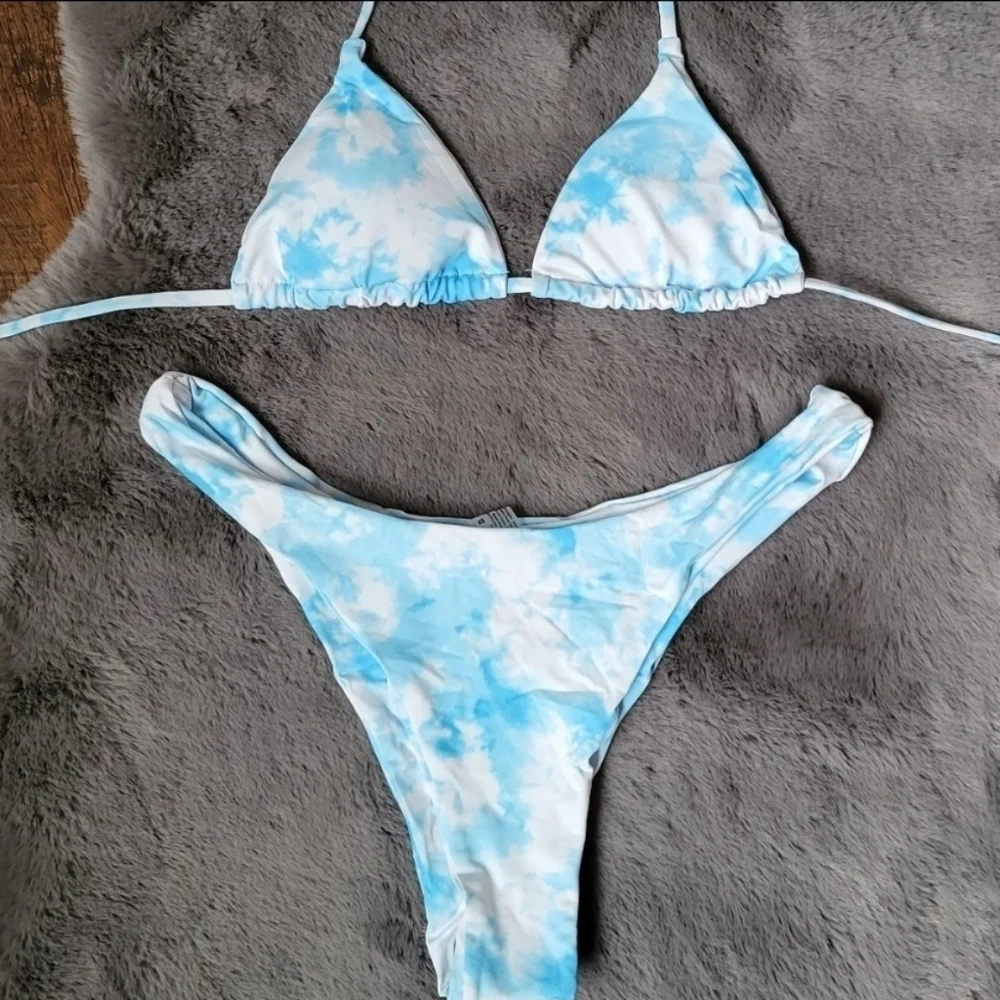 Triangle Tie Dye 3 Piece Bikini Set with Skirt Swimsuit